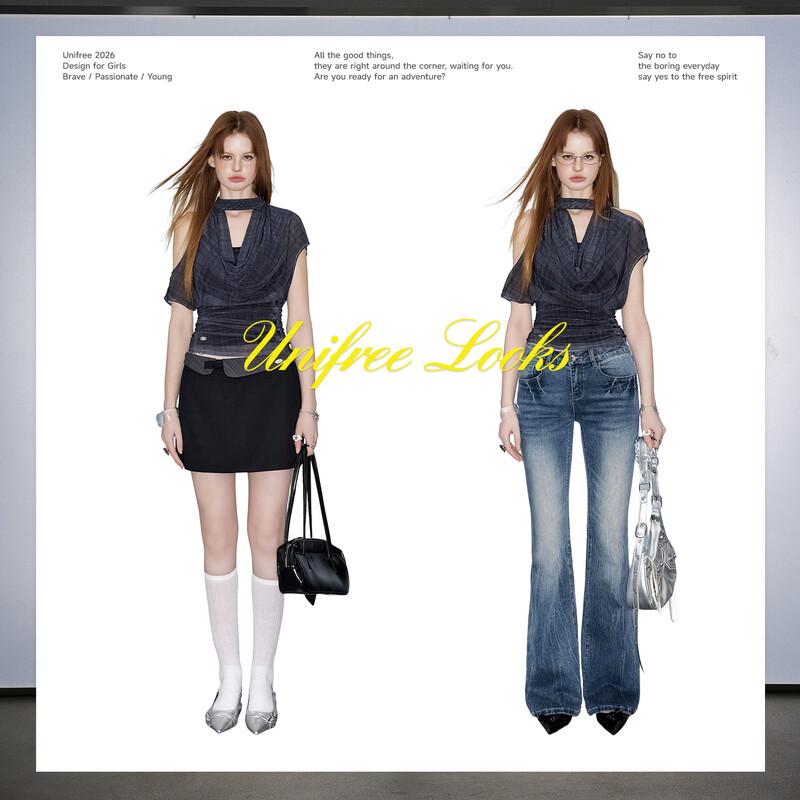 UNIFREE Asymmetric Halter Neck Slim-Fit T-shirt