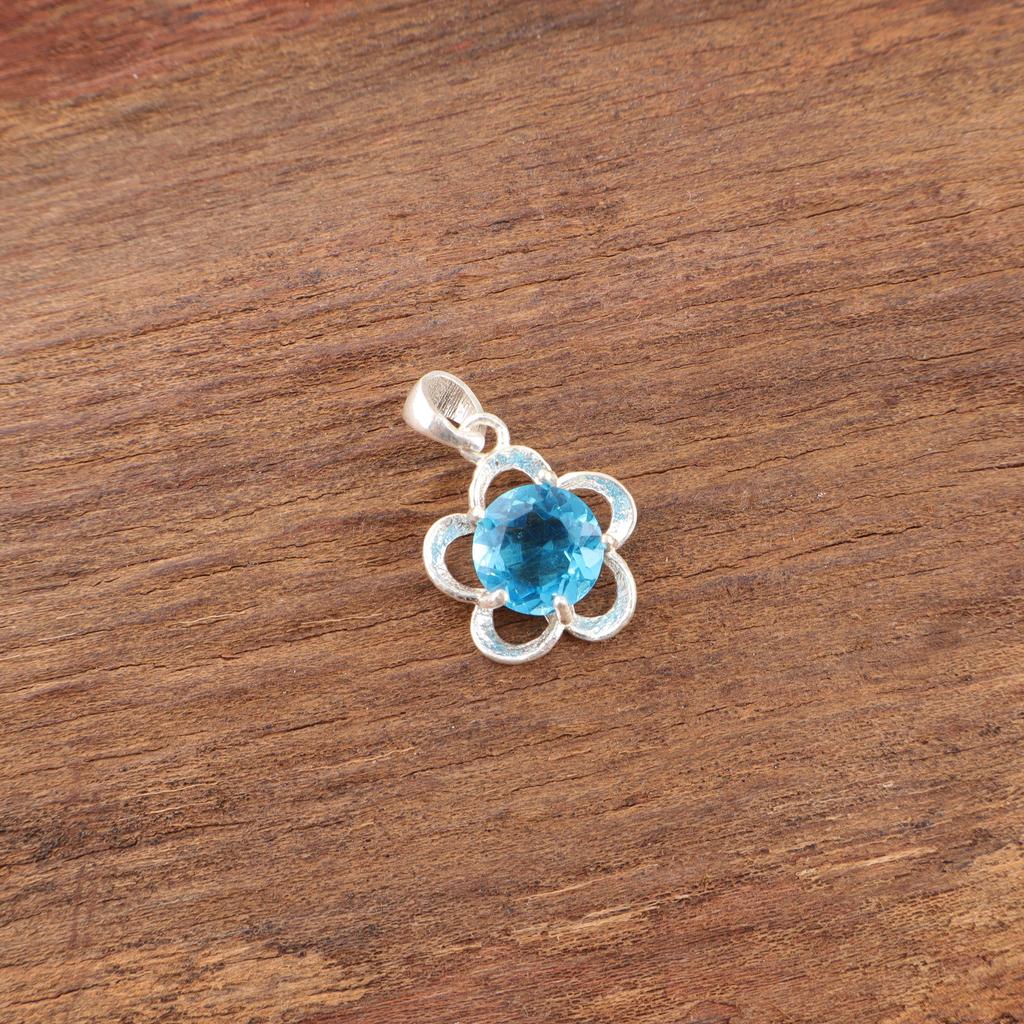 Swiss Blue Topaz Gemstone Handmade 925 Sterling Silver Jewelry, Beautiful Pendant For Wedding Gift