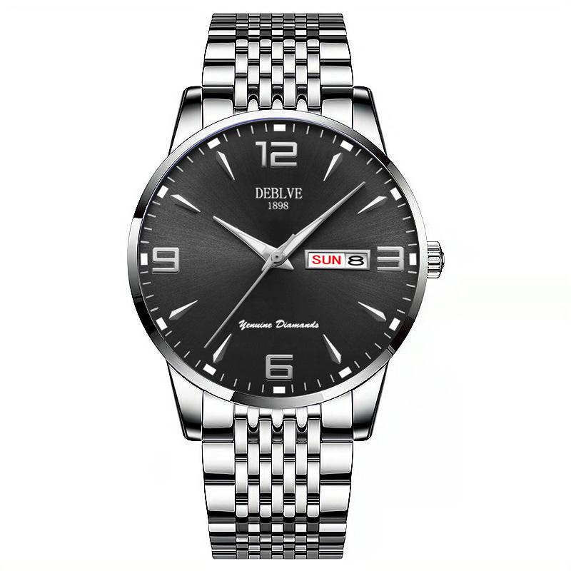 Men's Ultra-Thin Luminous Waterproof Alloy Wristwatch with English-Chinese Calendar and Solid Steel Band