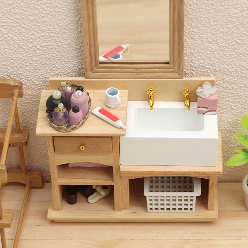 Simulation Miniature Bathroom Sink Model Figurine For 1/12 Doll House Scene Setting Furniture For Craft Project Decors