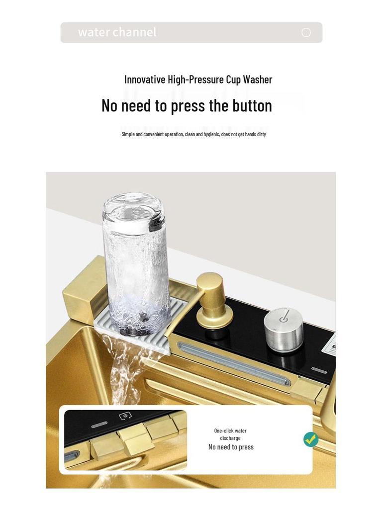 Golden Whale 304 Stainless Steel Digital Display Kitchen Sink - Large Single Bowl for Dishwashing and Vegetable Washing