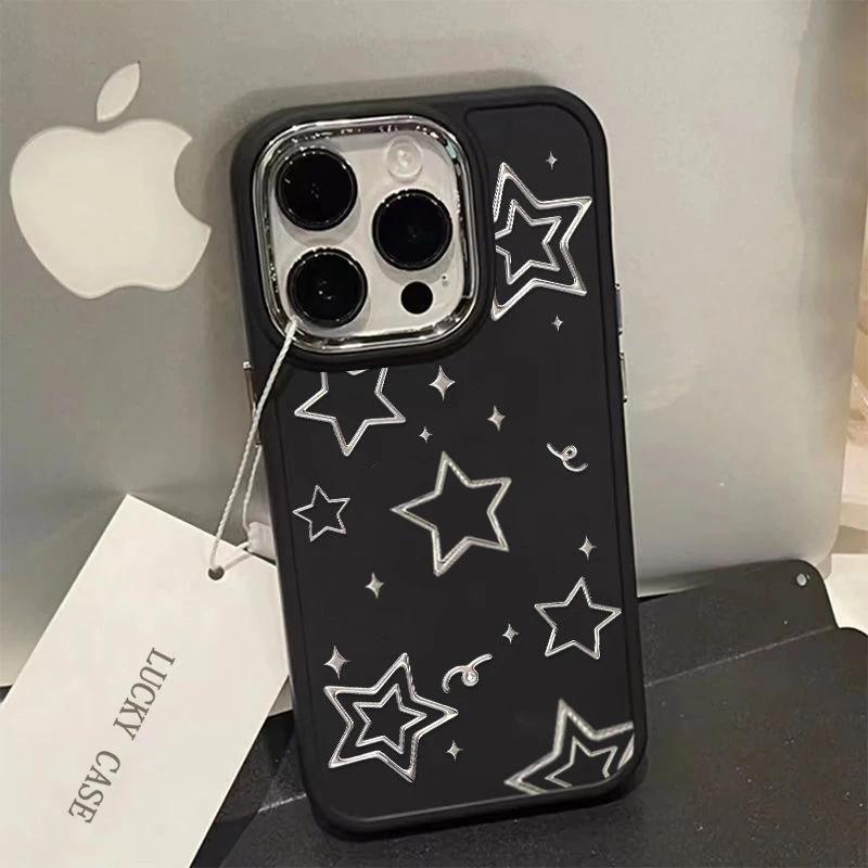 Fshion Hollow Out Stacked Pentagram Phone Case ForIPhone 16 11 12 13 14 15 Pro Max Silicone Soft INSCovers Case Funda Bumber
