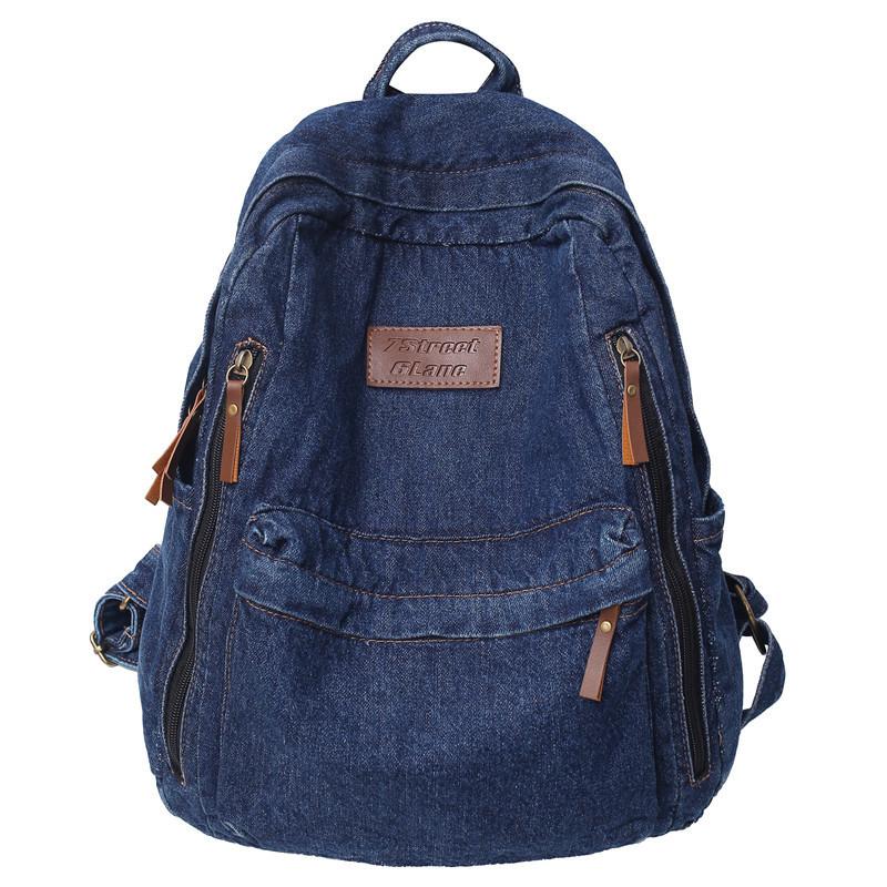 

Denim Backpack For Women Men Large Capacity Travel And School Bag With Breathable Fabric темно-синий