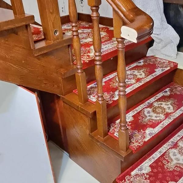 WTEMPO Vintage-Treppenteppich im europäischen Stil, fester Haushalt, nicht klebend, selbstklebend, rutschfeste Treppenmatte, Stufenpolster