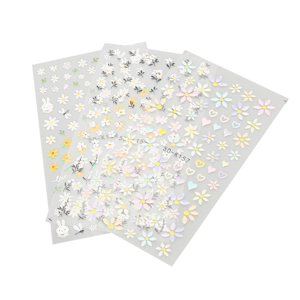 3 Stück Nail Art Sticker Selbstklebend Frühlingsblume Langlebiger Dekorativer Nagelsticker für DIY