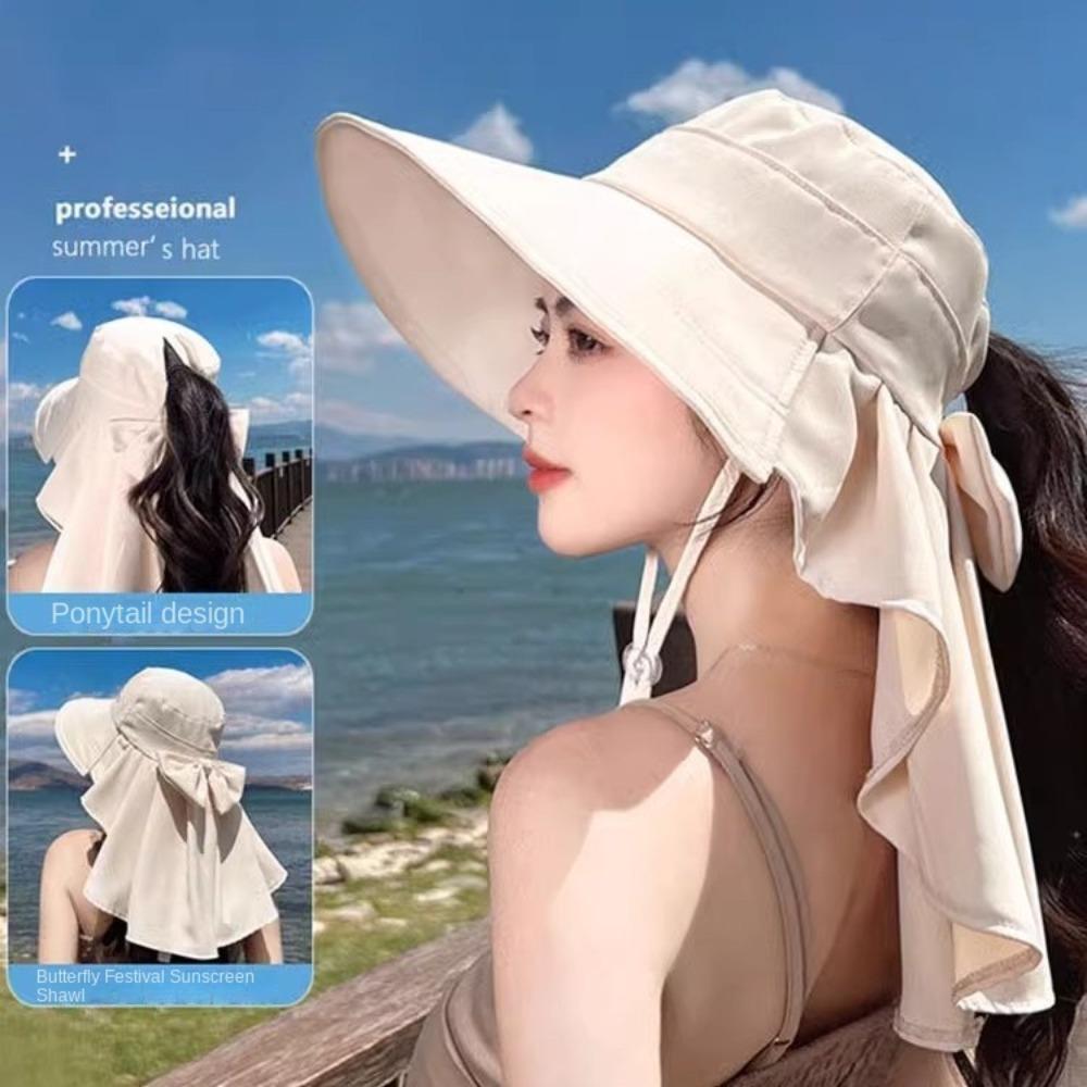 with Shawl Sunshade Bucket Hat Big Bowknot Aiti UV Fishman Hat New Design Bow Sun Hat Cycling