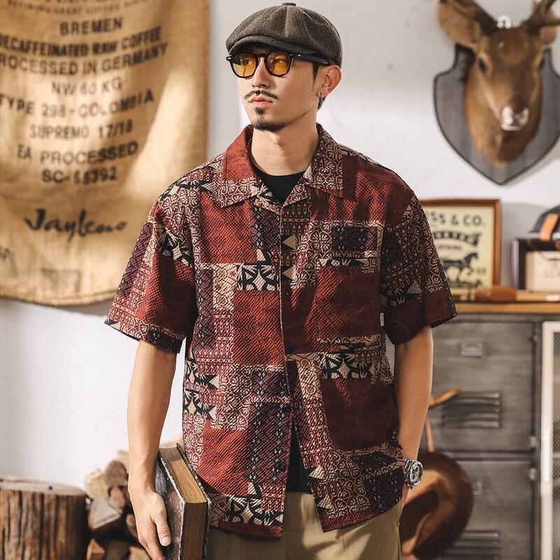 

Мужская летняя рубашка JIELEINUO в полоску из жатой ткани с кубинским воротником M