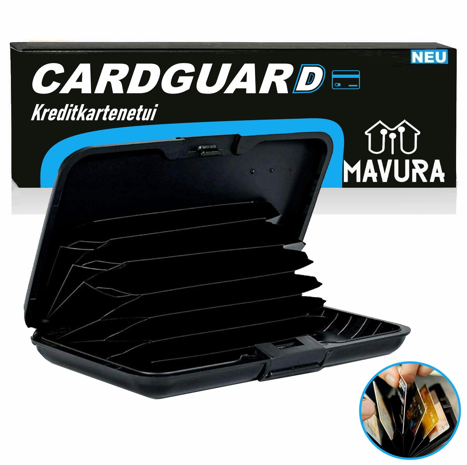 

CARDGUARD Kreditkartenetui Aluminium RFID NFC Mini Schwarz Geschenk 12 Karten