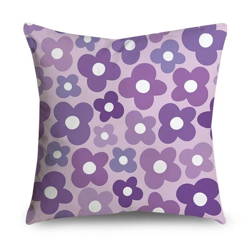 Blumiges Geometrisches Druckauto Sofa Dekorative Kissenhülle Zuhause Kissen Lila Muster Kissenbezug