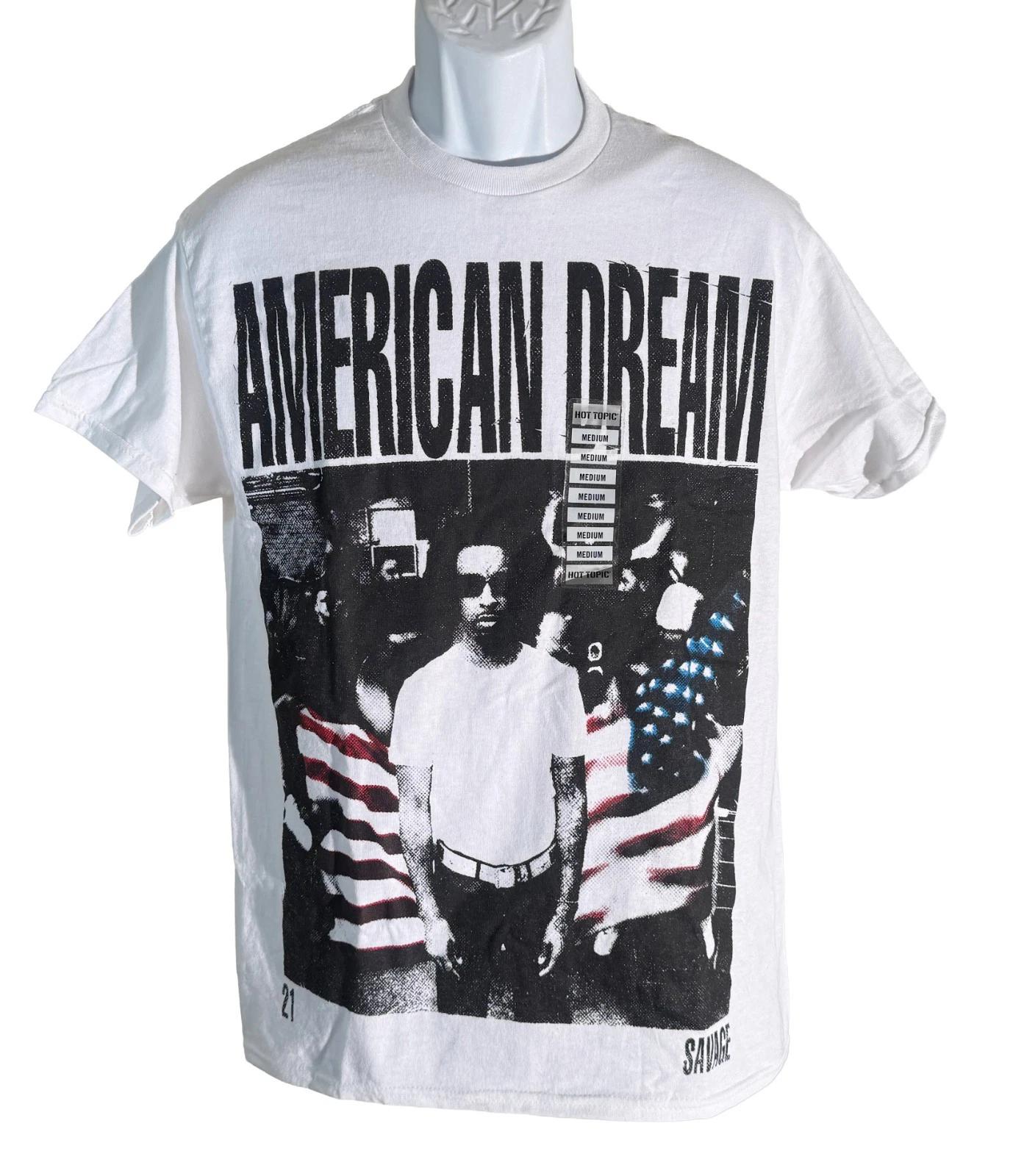 Hot Topic 21 Savage American Dream Flag Portrait White 100% Cotton T-shirt Mens Tees Top Medium NWT XL