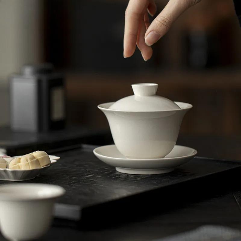 160ML Grass Ash Three Talents Gaiwan Creative Tea Tureen Household Tea Bowl With Lid Kit Tea Brewing Cover Bowl Cha Decoration