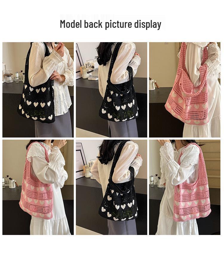 2024 Women's Heart Cutout Knitted Tote: Large-Capacity Handbag, Beach & Shopping Bag