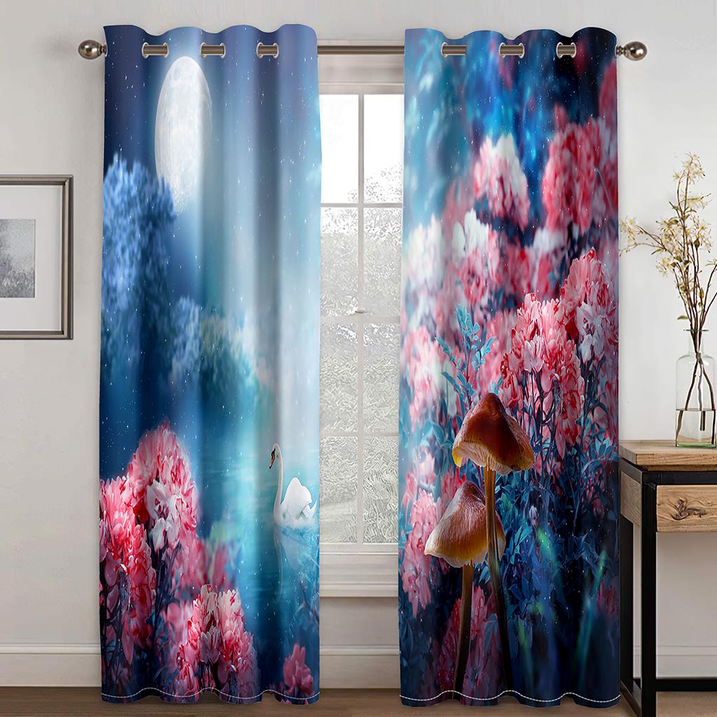 Bizarre Landscape Animal Pattern 3D Digital Print Curtain Fantasy Scene Privacy Low Shading Curtain Fabric Two Pieces
