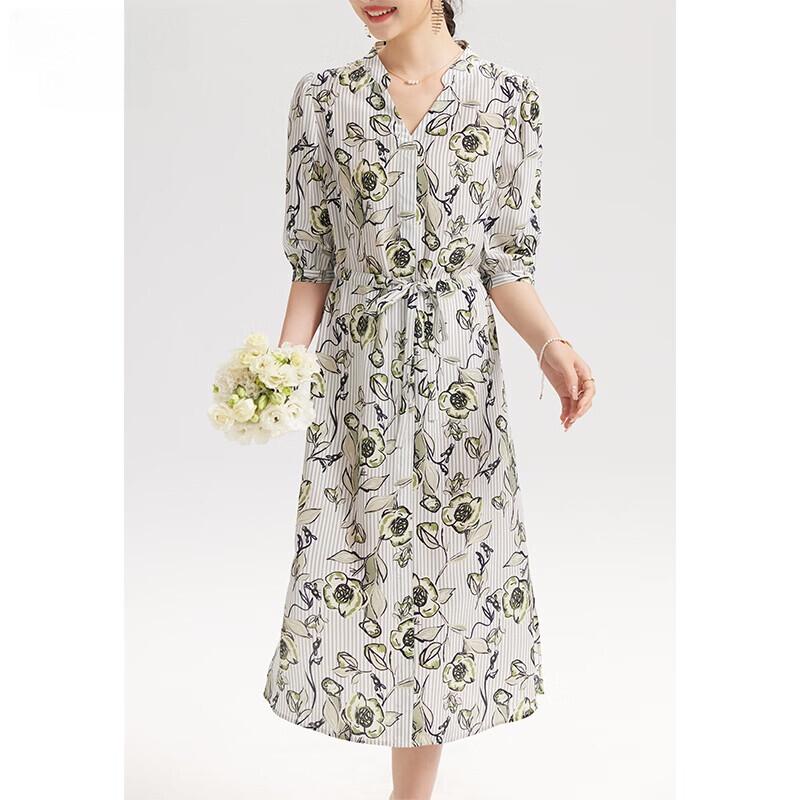 Basic House Women s Elegant Green Floral Silk Midi Dress 2XL