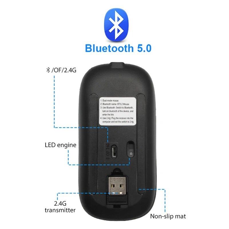 Bezdrátová myš RGB dobíjecí Bluetooth myši Bezdrátová počítačová myš LED podsvícená Ergonomická herní myš pro notebook PC 3600 DPI