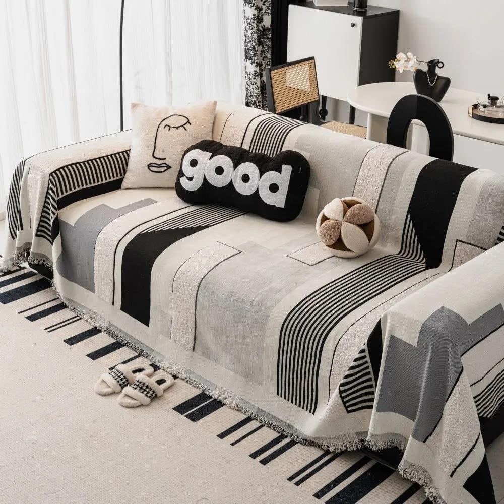 Tapis de Pique-nique de Camping Plaid pour Canapé de Salon Position Couple Moderne Luxe Plaid Color Block Couverture Douce