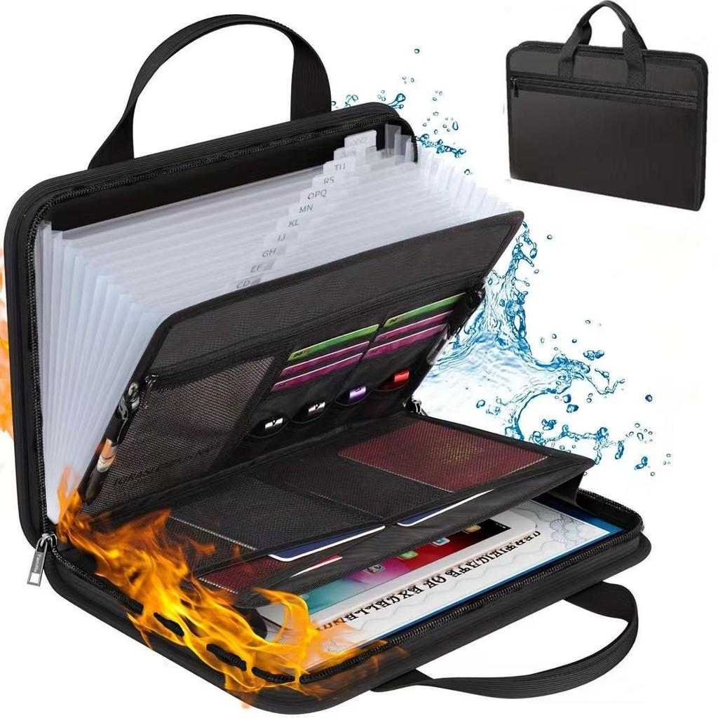 Fireproof 13-Layer Expanding Document Bag, Large Capacity Multi-Bellows Handheld Folder