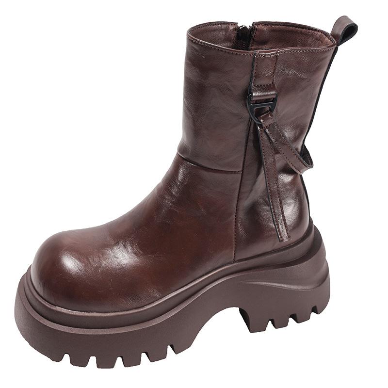 Black Retro British Thick-soled Martin Boots Women's 2025 New Autumn Skirt High-end Thin Short Boots