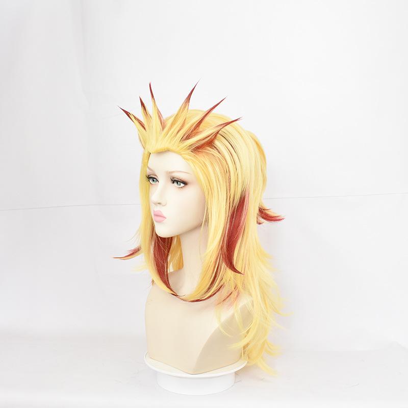 Yellow and Red Gradient Reverse Curled Cosplay Ponytail, Carnival Wig