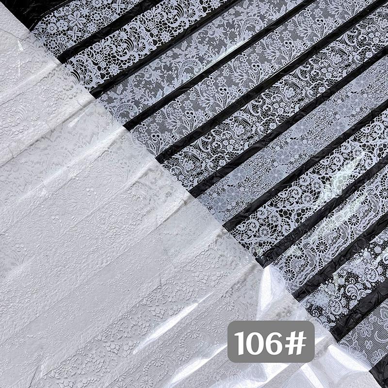 1/10 Rotolo Elegante Bianco Nero Pizzo Fiore Unghie Foil da Trasferimento Fantasia Retrò Floreale Cielo Stellato Carta Adesiva Manicure Accessori