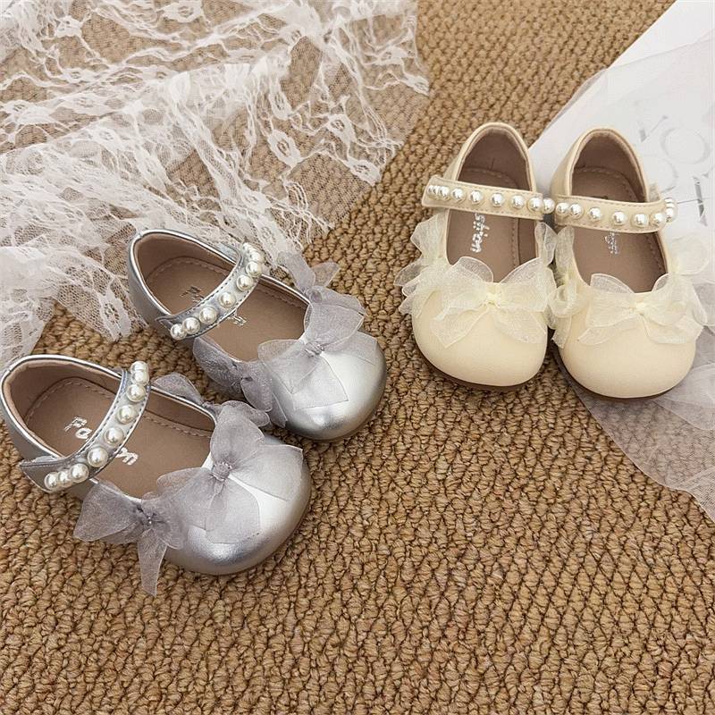Girls toddler baby lace pearl princess shoes 2025 spring and autumn new little girls versatile princess style toddler shoes