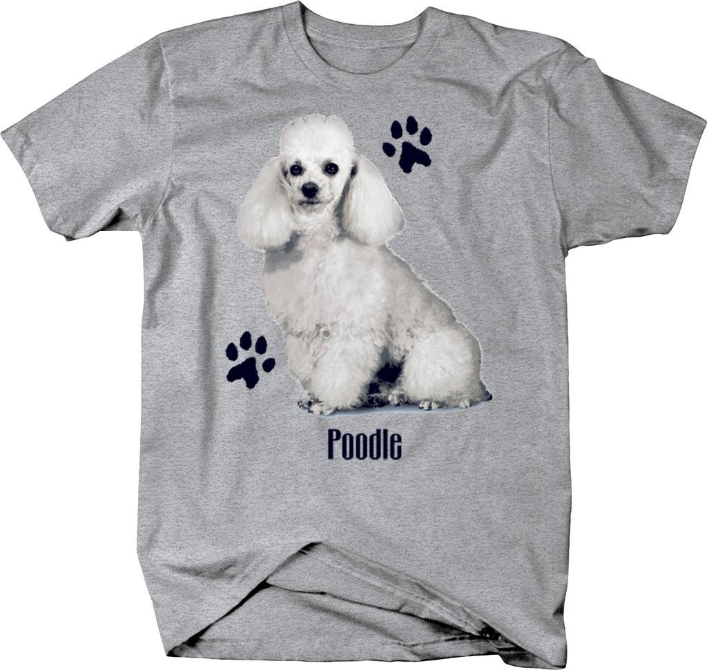 Roztomilý bílý pudl pes sedí s tlapkou tiskne vlastní unisex trička