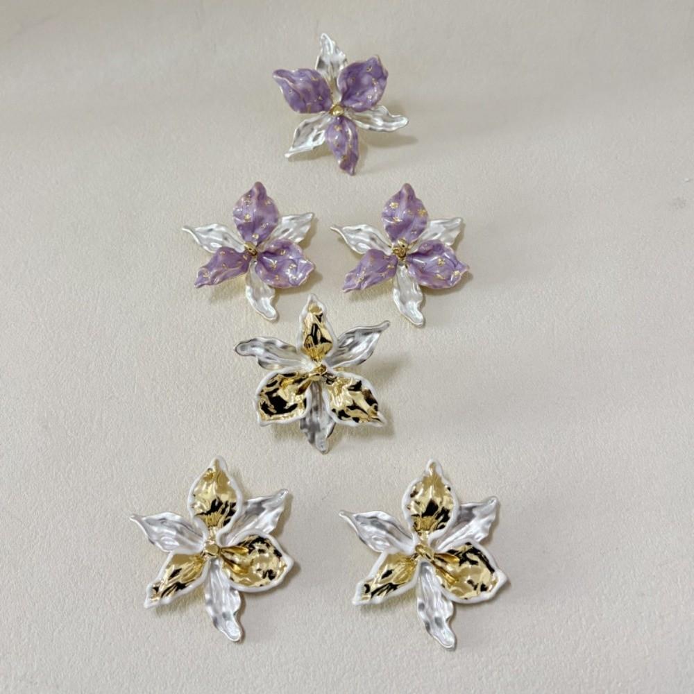 1 pair Luxury Enamel Iris Earrings Zinc Zinc Alloy Metal Flower Ear Studs Golden and Silver Earrings  Banquet