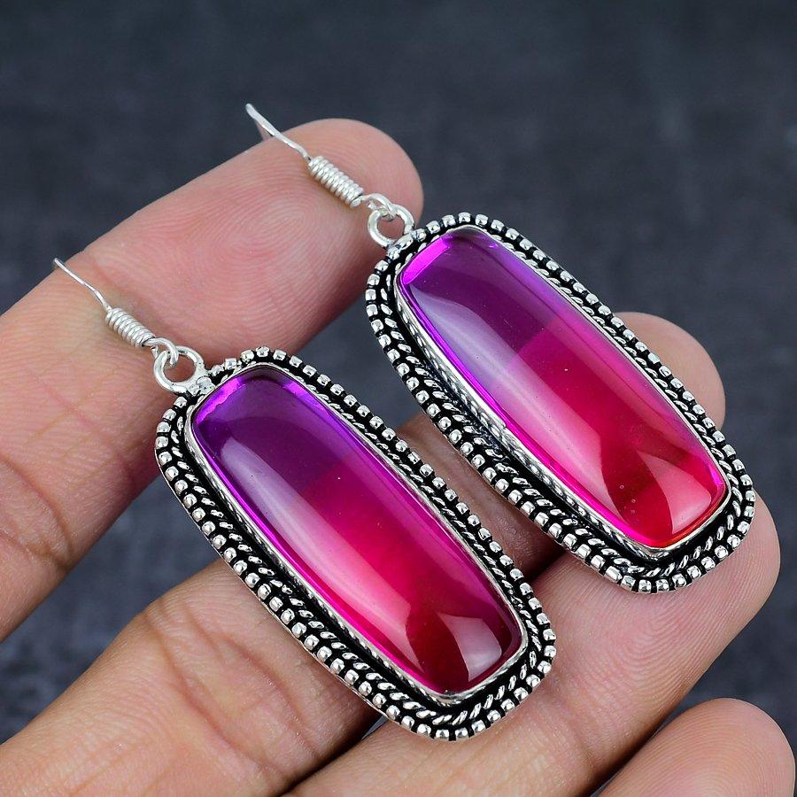 Bi-Color Tourmaline Gemstone 925 Sterling Silver Jewelry Gift Earring 2.44" q8D33