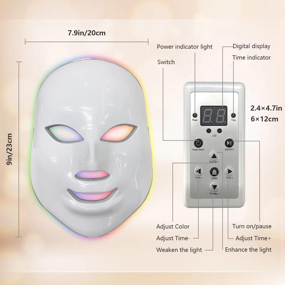 Mascarilla Facial LED de 7 Colores - Uso Doméstico, Rejuvenecimiento de la Piel, Anti Acné, Reafirmante