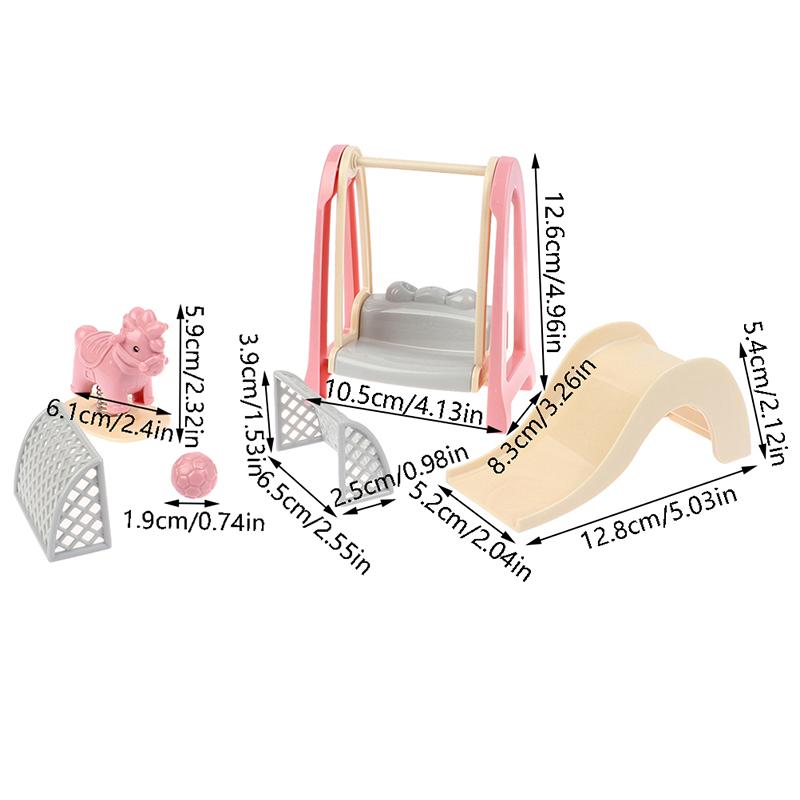 Cute 1:12 Miniature Dollhouse Swing Simulation Slide Rocking Horse Model Pretend Kindergarten Furniture for Doll Accessories Toy