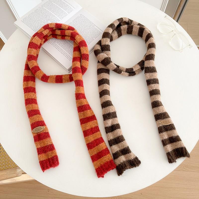 Handcrafted Knit Colorblock Scarf Unisex Japanese Minimalist Chic Wrap Warm Winter Accessory 170cm