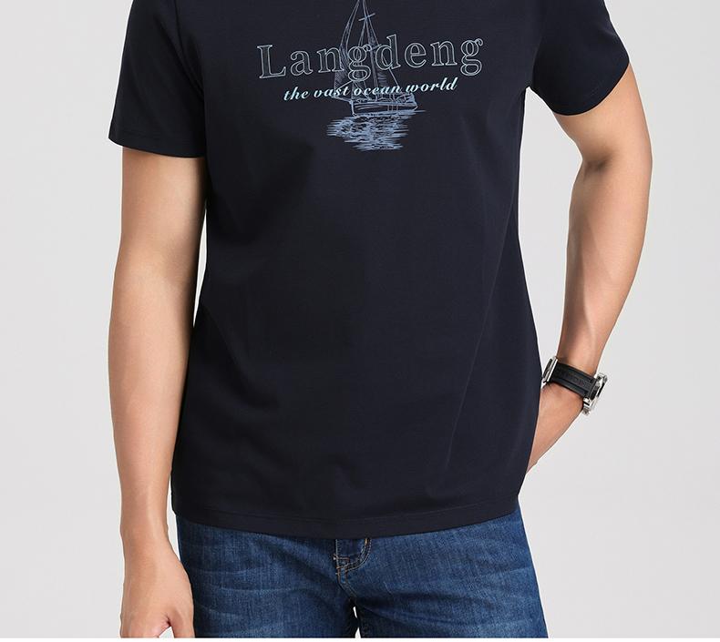 [Skin friendly long staple cotton] Langdeng men's durable, dry, breathable, fashionable and versatile round neck short sleeved T-shirt