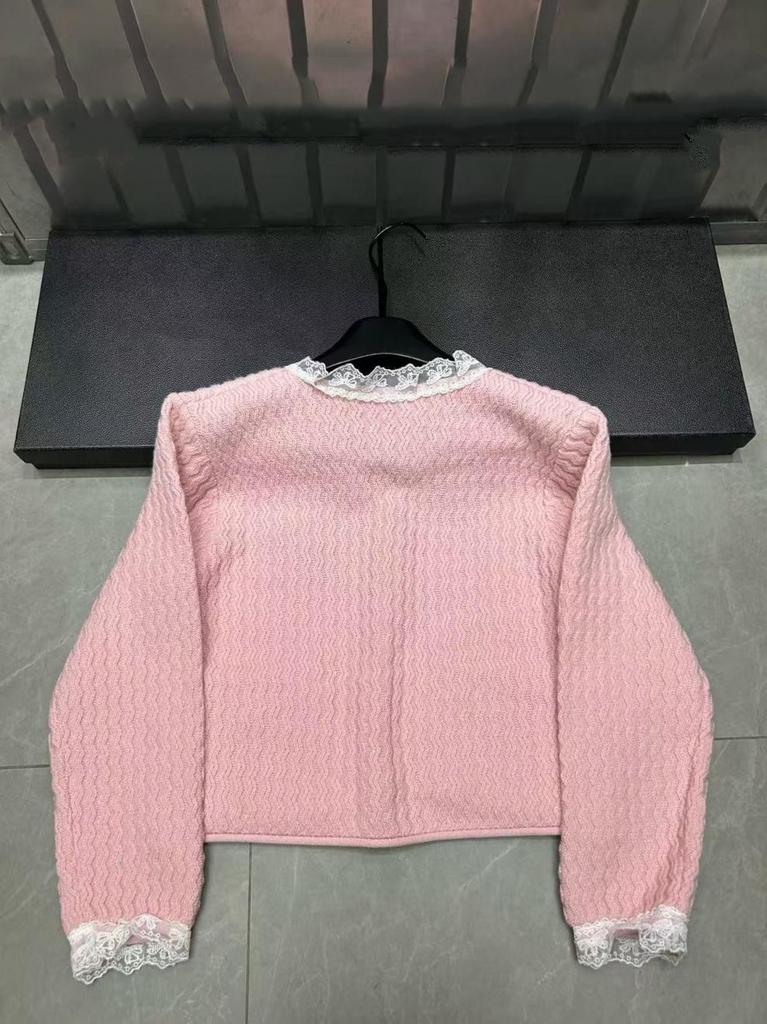 Xiangjia 2025 Winter Lace Butterfly Knit V-Neck Patchwork Cardigan