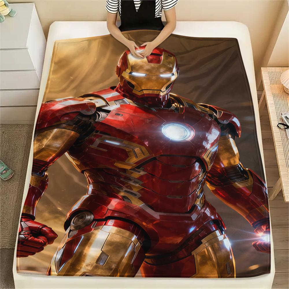 Iron Man Poster Warm Flannel Blanket, Printed for Bed Sofa Chair, Ideal for Picnic Travel Home -HYQ38