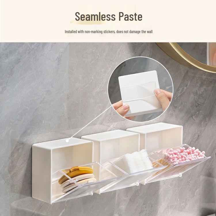 Wall-Mounted Flip-Top Storage Box for Cotton Swabs, Headbands, and Lipstick