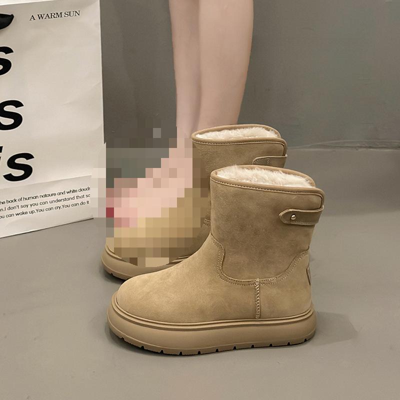 Medium Tube Snow Boots Women's 2026 Winter New Thick-soled Velvet Thickened Fashionable Versatile Short Boots Solid Color Warm Cotton Boots