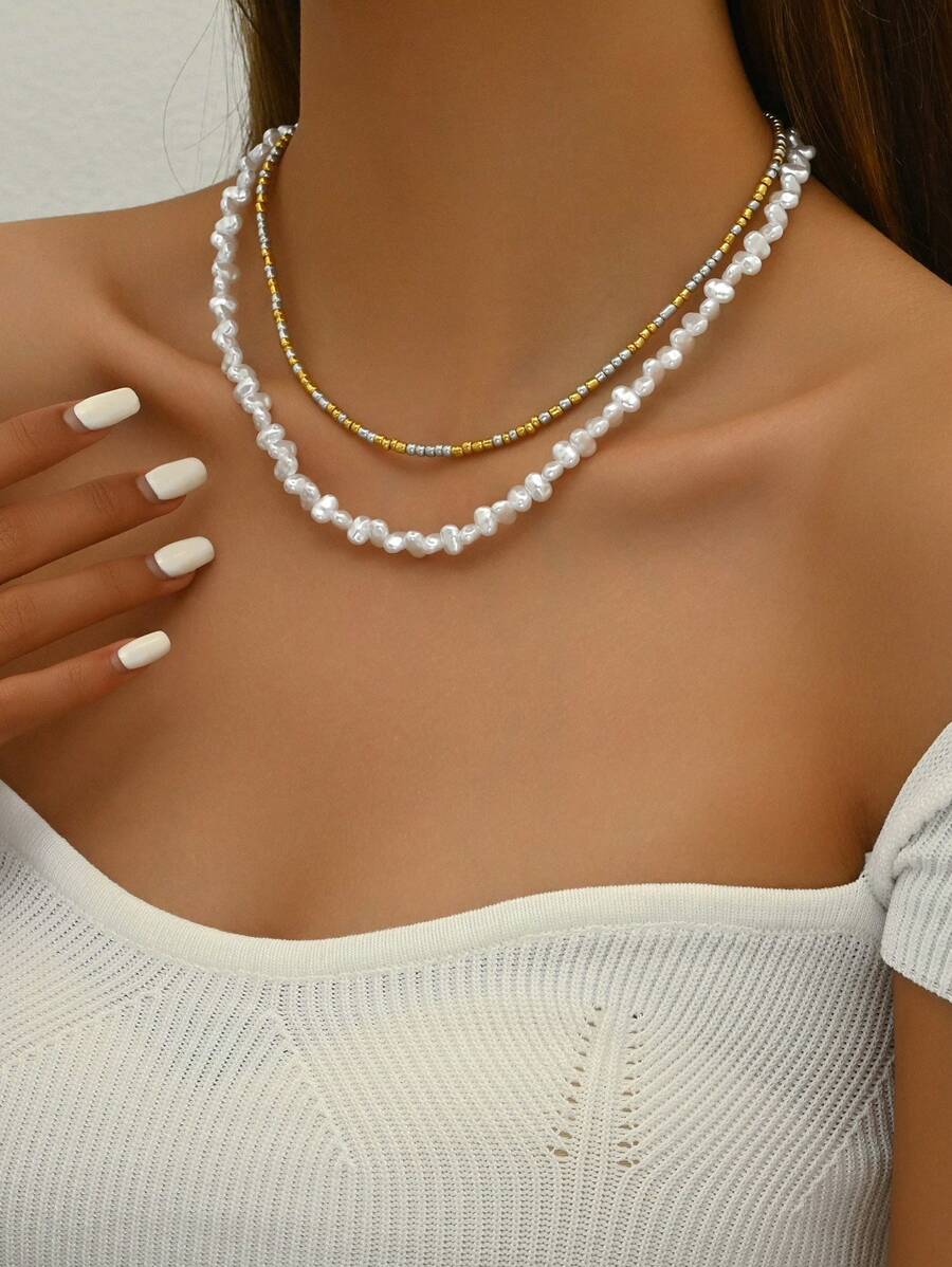 

New Fashion Simple Irregular Imitation Pearl Choker Necklace for Women Vintage Elegant Beaded Temperament Necklace Wedding Party