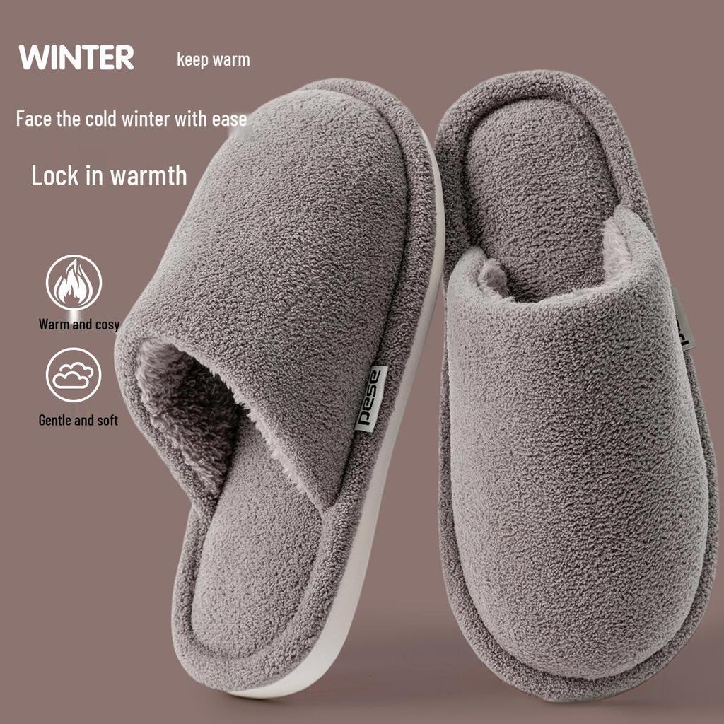 Men's and Women's Winter Non-Slip Plush Cotton Slippers - Thick-Soled, Soft, and Odor-Resistant.