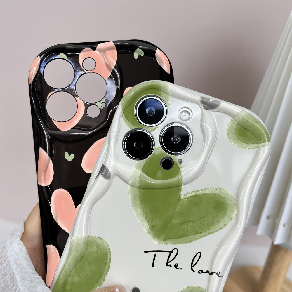 For iPhone 16 15 14 13 12 Samsung S24 S23 S22 A06 A13 A14 A15 A16 A55 Redmi Note 13 12 Love Hear Pattern Soft TPU Shockproof Wave Edge Phone Case