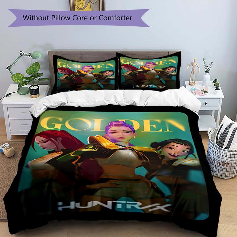 Set copripiumino 3 pezzi (1*Copripiumino + 2*Federe, Senza Nucleo),Set Biancheria da Letto con Stampa KPop Demon Hunters, Decorazione Camera da Letto, Stagione Unica, Regalo di Compleanno