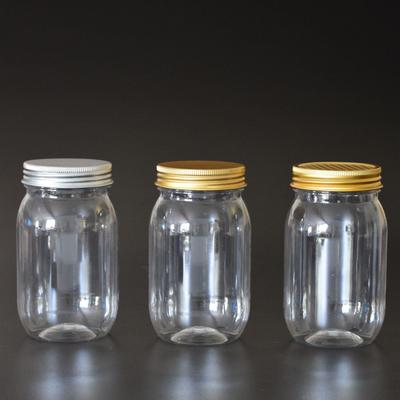 Transparent PET Plastic Bottles with Aluminum Lid - Mason Jar Style Candy Jar.