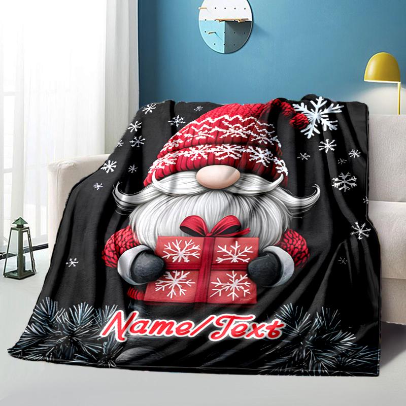 1PC Custom Name Christmas Gnome Gifts Flannel Blanket Versatile,all-season Throw Suitable for the Living Room,bedroom,camping,travel,and Gift