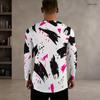 Men s Plus Size Notch Neck Long Sleeve Blue White Abstract Wave Printed Pullover Shirt