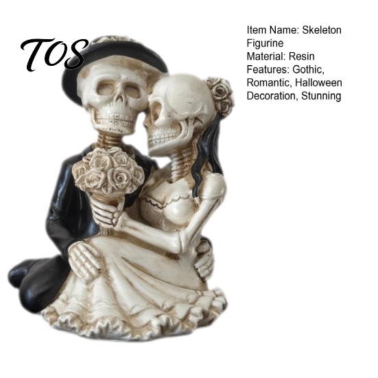 Anniversary Keepsake for Couples Gothic Skeleton Couple Figurine, Spooky Resin Halloween Skull Lover Statue, Day of Creepy Romantic Room Decor