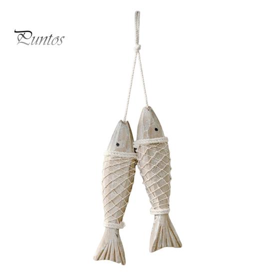 Ocean Inspired Wall Art Rustic Nautical Wooden Fish Decor, Coastal Beach Style Hanging Mediterranean Ornament with Fishing Net for Lake House,