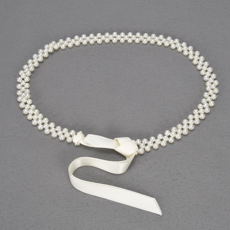 Pearl Waist Chain Women'S Dress Shirt Women'S Ribbon Fringed Trim Belt