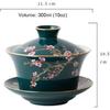 YBK Tech 10oz Large Gaiwan, Porcelain Kung Fu Tea Cup and Saucer with Lid, Chinese Traditional Gaiwan, Sancai Tea Bowl - Embossed Plum Patterns