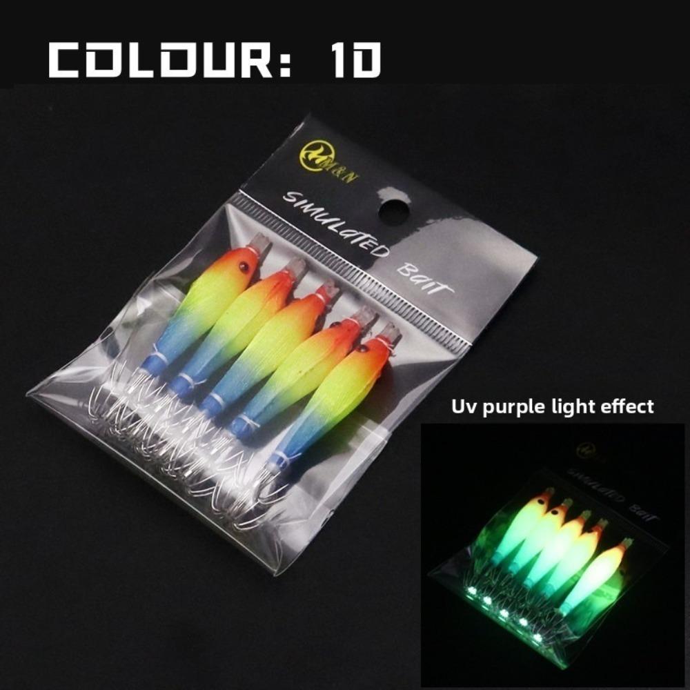 5pcs/bag Pesca 68mm Cloth Roll Fishing Octopus Jig Luminous UV Blowing Tube Wood Shrimp Bait Pesca Fishing Hook Deep Sea Fishing