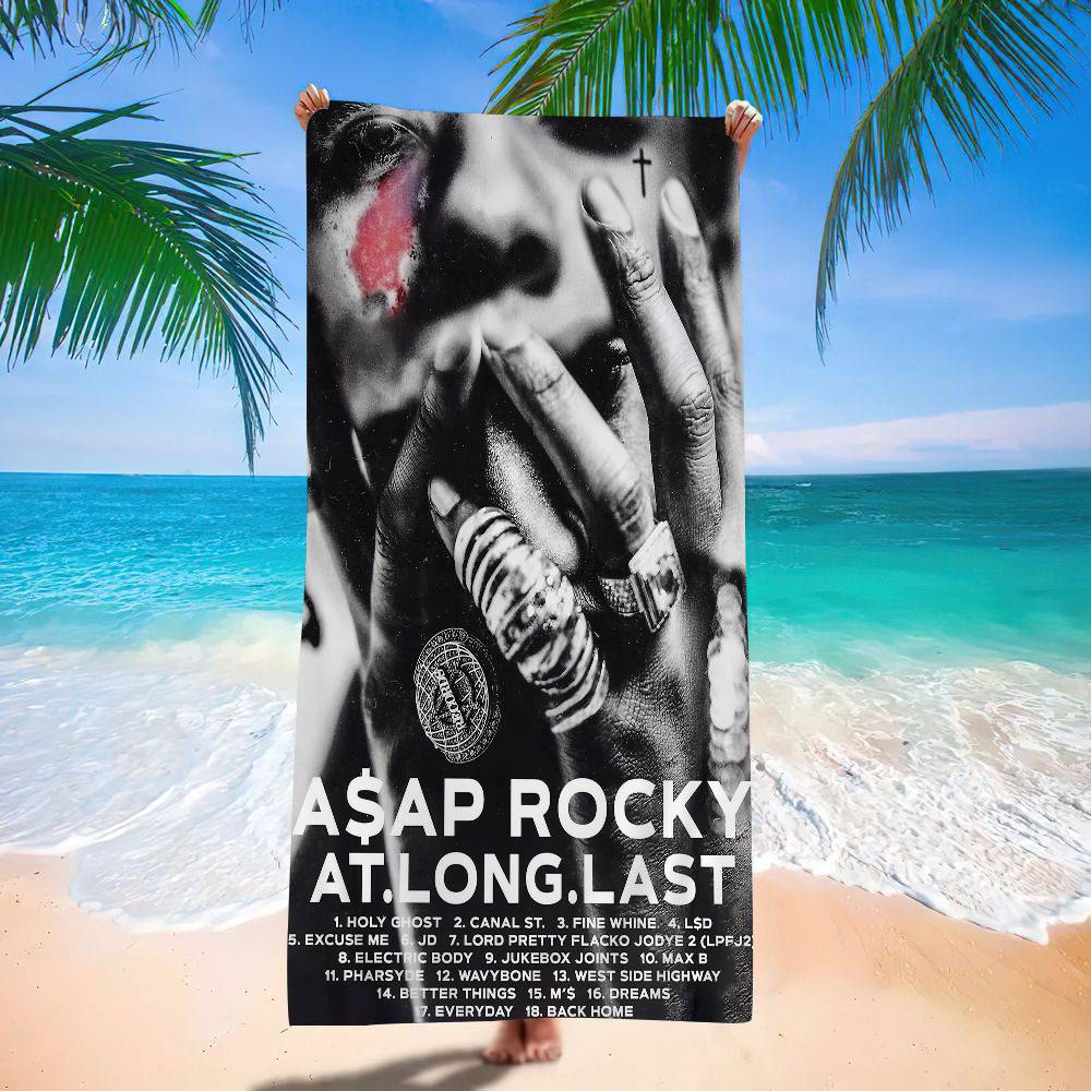 ASAP Rocky Rap Singer Beach Towel Cartoon Cute Summer Kids Large Bath Pool Beach Towel Microfiber Absorbent For Swimming Travel