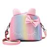 [Queen-b] Cute Cat Pouch, 2-Way Shoulder Bag/Backpack for Kids and Girls, with Cat Ears, Stylish, Lightweight, Crossbody Bag for Outings (Rainbow)